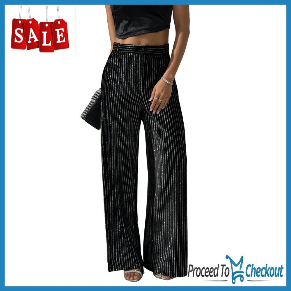 Women's Velvet Palazzo Pants High Waist Wide Leg Sequin Glitter